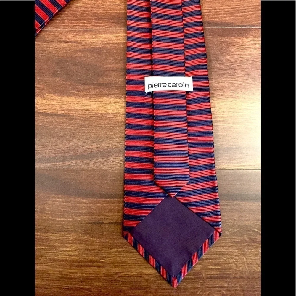 PIERRE CARDIN Vintage All Silk Red & Blue Striped Necktie